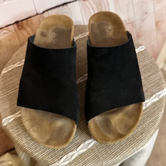 Black Suede Women's Wedge Sandals Size 37 by Papillio Spring Summer Comfortable