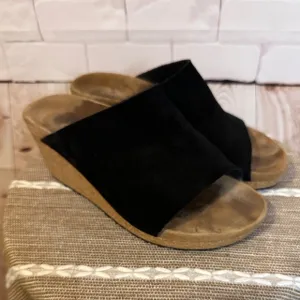 Black Suede Women's Wedge Sandals Size 37 by Papillio Spring Summer Comfortable