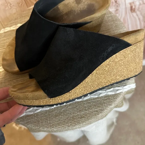 Black Suede Women's Wedge Sandals Size 37 by Papillio Spring Summer Comfortable