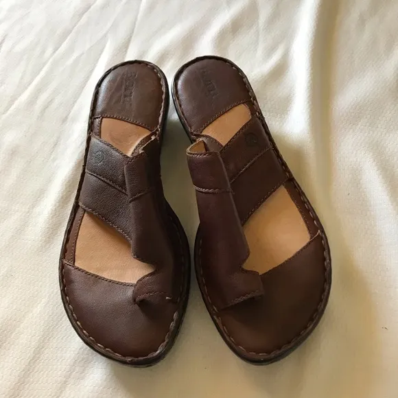 Born Brown Leather Sandals with Asymmetrical Straps
