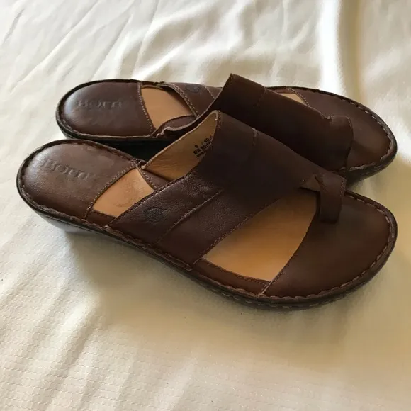 Born Brown Leather Sandals with Asymmetrical Straps