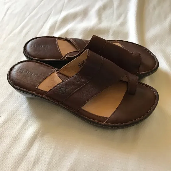 Born Brown Leather Sandals with Asymmetrical Straps