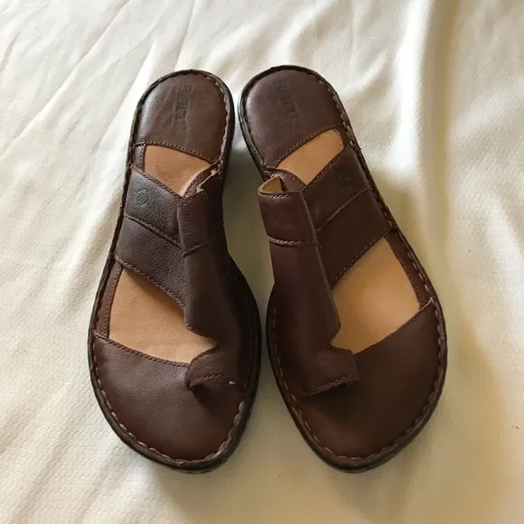 Born Brown Leather Sandals with Asymmetrical Straps