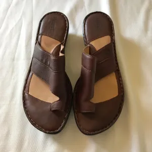 Born Brown Leather Sandals with Asymmetrical Straps