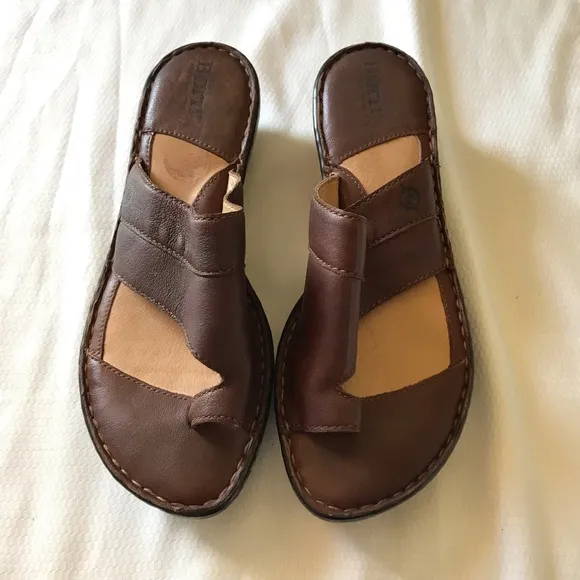 Born Brown Leather Sandals with Asymmetrical Straps