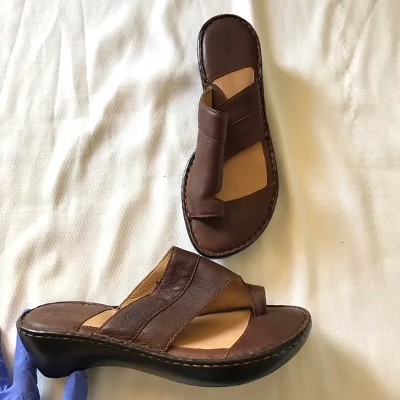 Born Brown Leather Sandals with Asymmetrical Straps