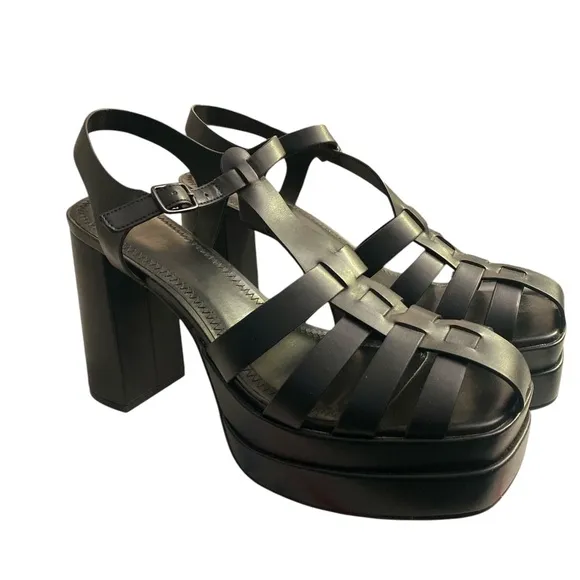 BP Amaya Black faux leather Strappy Platform Sandals size 11M