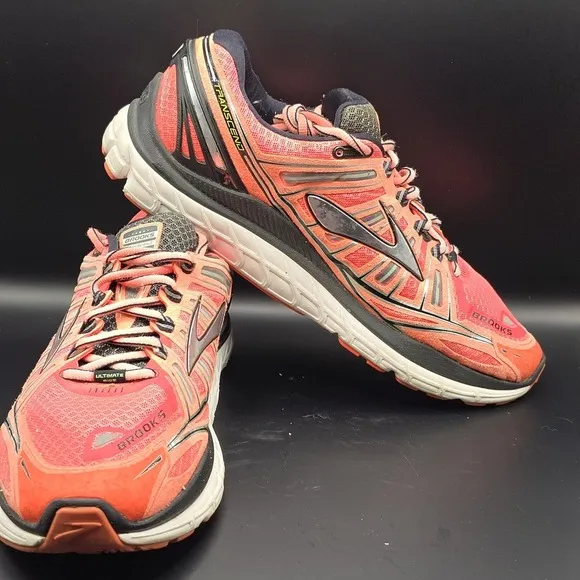 Brooks Mens Transcend Size 11.5D Ultimate Ride Running Shoes Orange Fitness