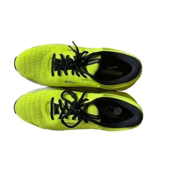 Brooks Ghost Mens Neon Green Lace Up Road Sneakers Athletic Running Shoes 11.5