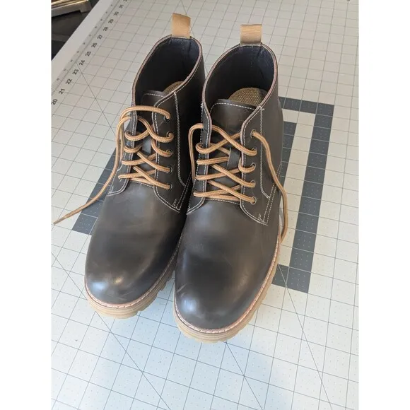 CALTO  Size 10 Height Increase 2.5&quot; Boots Elevator Shoes Dark Brown Leather Men