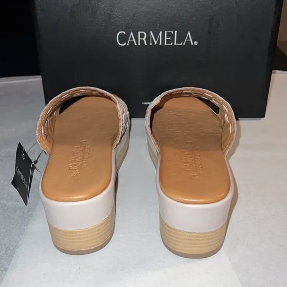 Carmela Raquel Ice Gray slide wedge heel sandals platform leather comfort Sz 6