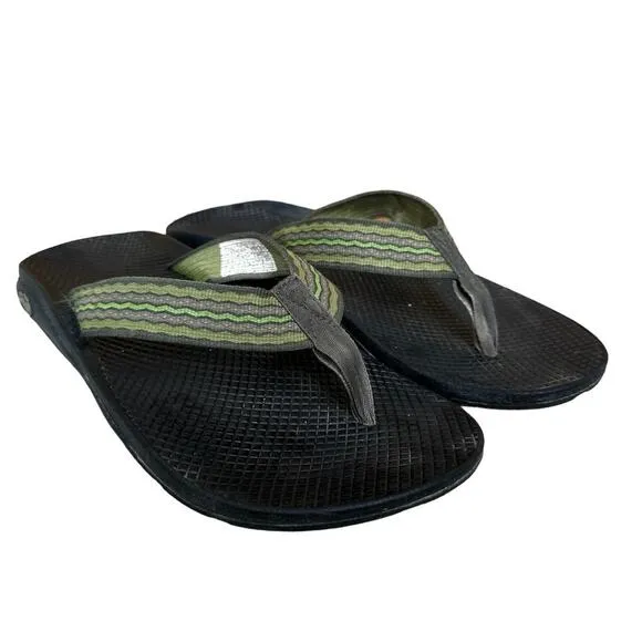 Chaco Flip-Flop Thong Sandals Jacquard Strap Canvas Comfort Slides Green 8