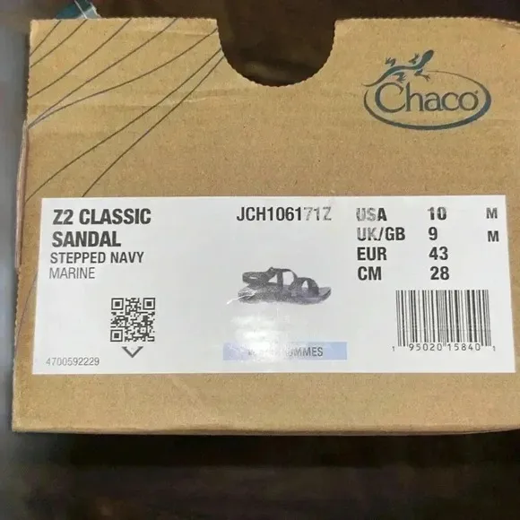 Chaco Mens Z/2 Classic, With Toe Loop, Size 10 Stepped Navy JCH106171Z New