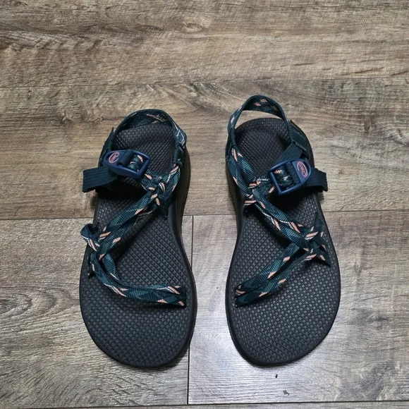 Chaco Teal and Black Strappy Sandals Women Size 9