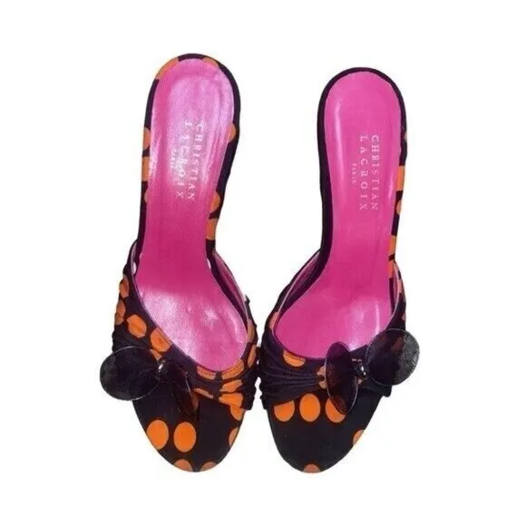 Christian Lacroix Women's Heel Mules Sandals Ladybug Pattern Size 6.5