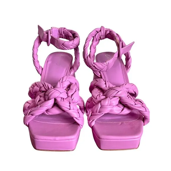 Circus by Sam Edelman Pink Braided Block Heel Sandals With Ankle Strap Size 8.5