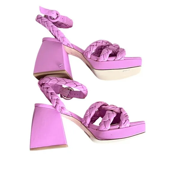 Circus by Sam Edelman Pink Braided Block Heel Sandals With Ankle Strap Size 8.5