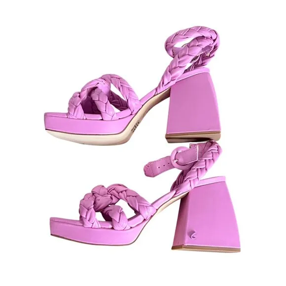 Circus by Sam Edelman Pink Braided Block Heel Sandals With Ankle Strap Size 8.5