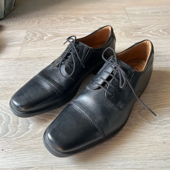 Clarks Black Oxford Tilden Cap Toe Lace Up Classic Leather Shoes 8.5
