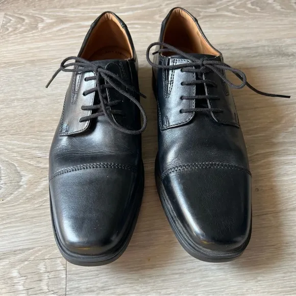 Clarks Black Oxford Tilden Cap Toe Lace Up Classic Leather Shoes 8.5