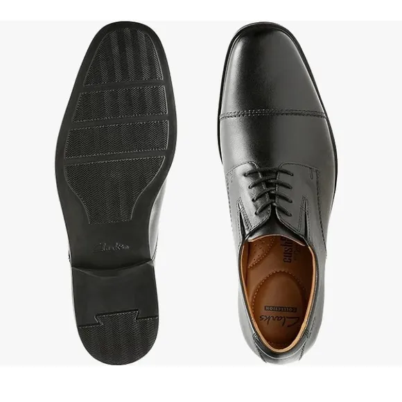 Clarks Black Oxford Tilden Cap Toe Lace Up Classic Leather Shoes 8.5