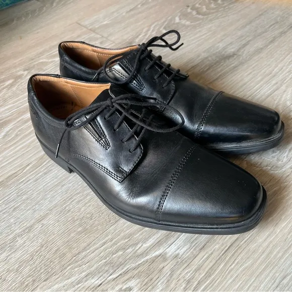 Clarks Black Oxford Tilden Cap Toe Lace Up Classic Leather Shoes 8.5
