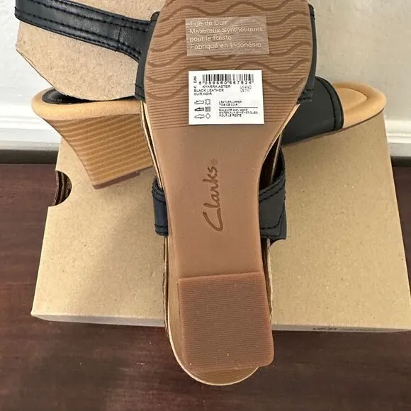 Clarks Black Women's Wedge leather Sandals in black size 7, brand new