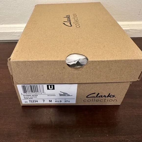 Clarks Black Women's Wedge leather Sandals in black size 7, brand new