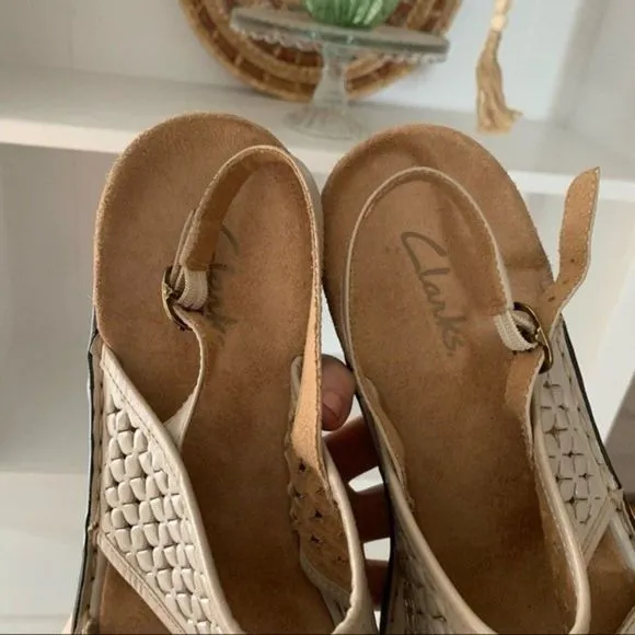 Clarks Comfort Open Toe Leather Woven Sling Back Sandals