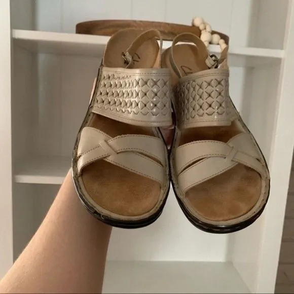 Clarks Comfort Open Toe Leather Woven Sling Back Sandals