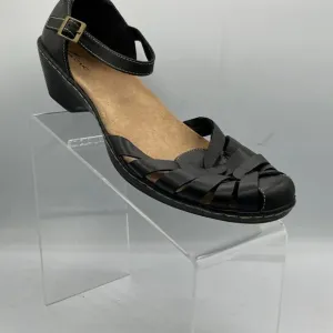 Clark’s Women’s Size 11 M Woven Closed-Toe Leather Sandal Ankle Strap Low Wedge