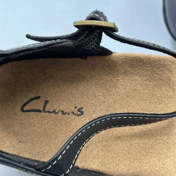 Clark’s Women’s Size 11 M Woven Closed-Toe Leather Sandal Ankle Strap Low Wedge