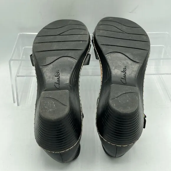 Clark’s Women’s Size 11 M Woven Closed-Toe Leather Sandal Ankle Strap Low Wedge