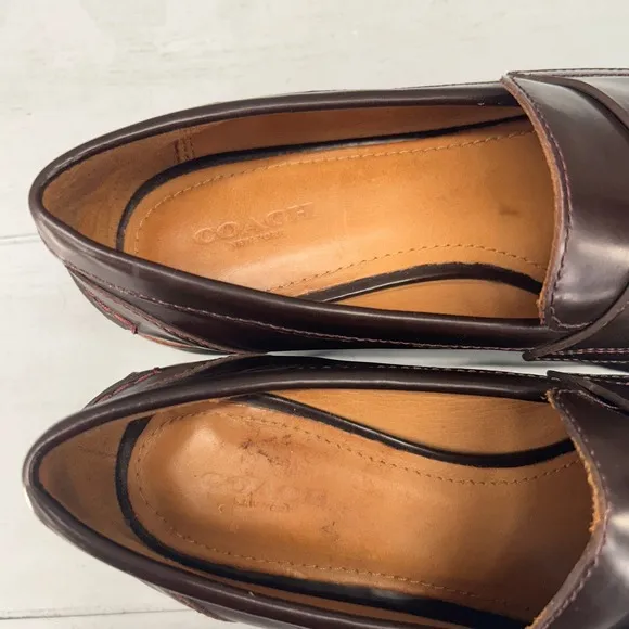 Coach Loafers Size 8 Indie Lug Sole Penny Brown Leather Shoes
