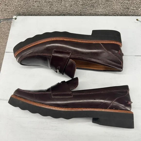 Coach Loafers Size 8 Indie Lug Sole Penny Brown Leather Shoes