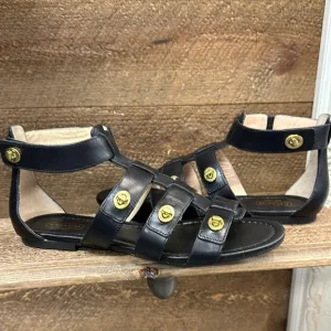 COACH OLETA VACHETTA BLACK LEATHER TURNLOCK ANKLE SANDALS  SIZE 7.5