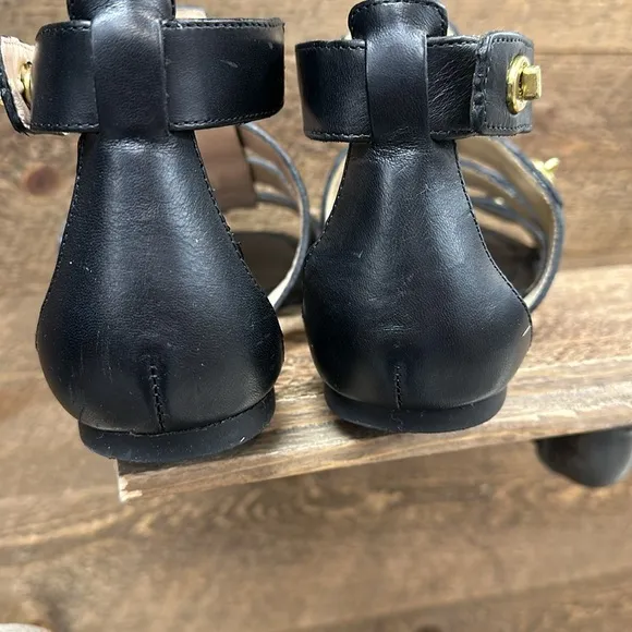 COACH OLETA VACHETTA BLACK LEATHER TURNLOCK ANKLE SANDALS  SIZE 7.5