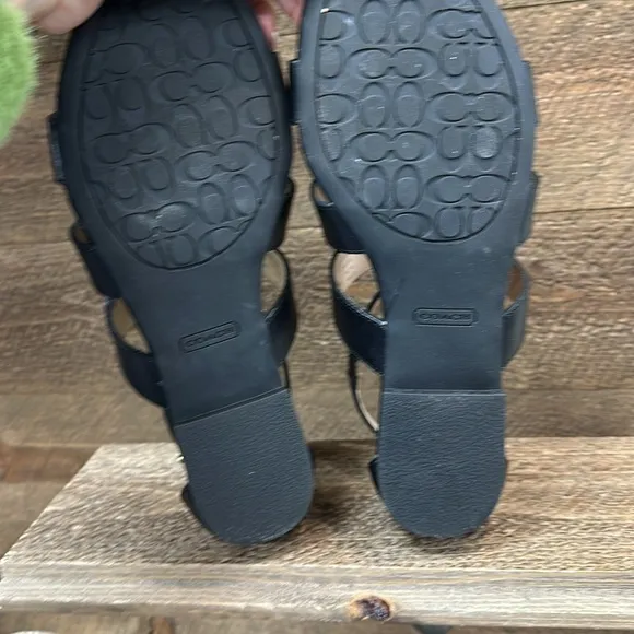 COACH OLETA VACHETTA BLACK LEATHER TURNLOCK ANKLE SANDALS  SIZE 7.5