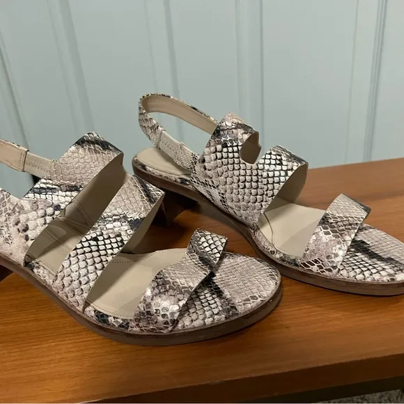 Cole Haan Cream and Brown Sandals with Snakeskin Pattern