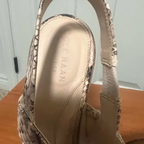 Cole Haan Cream and Brown Sandals with Snakeskin Pattern