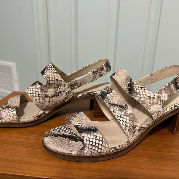 Cole Haan Cream and Brown Sandals with Snakeskin Pattern