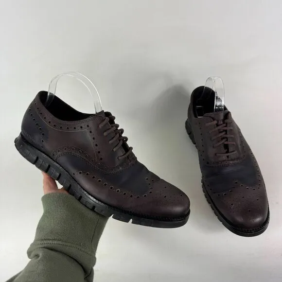 Cole Haan Zerogrand Oxford Shoes Men's 11 Brown Leather Low-Top Wingtip C23236