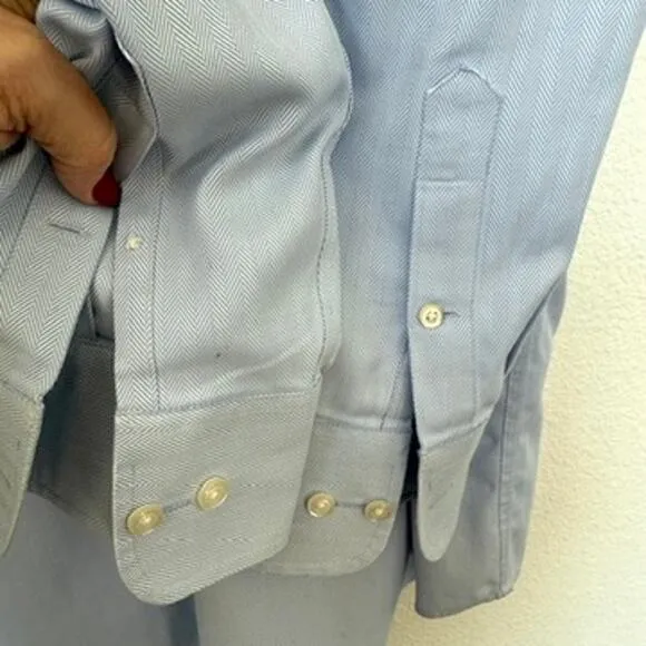 COOPER &amp; STEWART Dress Shirt Light Blue Herringbone Cotton Cufflink Cuffs XL