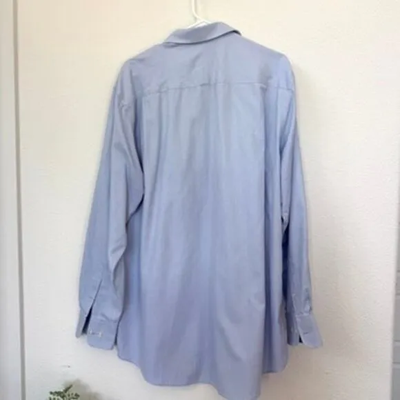 COOPER &amp; STEWART Dress Shirt Light Blue Herringbone Cotton Cufflink Cuffs XL