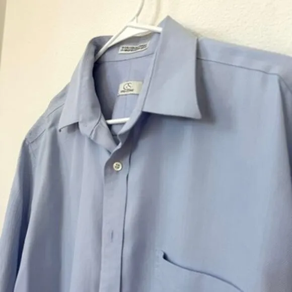 COOPER &amp; STEWART Dress Shirt Light Blue Herringbone Cotton Cufflink Cuffs XL