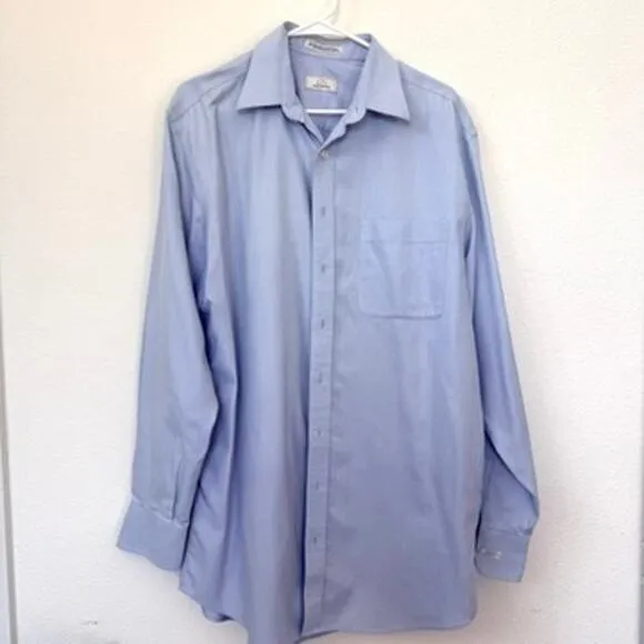 COOPER &amp; STEWART Dress Shirt Light Blue Herringbone Cotton Cufflink Cuffs XL
