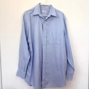 COOPER &amp; STEWART Dress Shirt Light Blue Herringbone Cotton Cufflink Cuffs XL