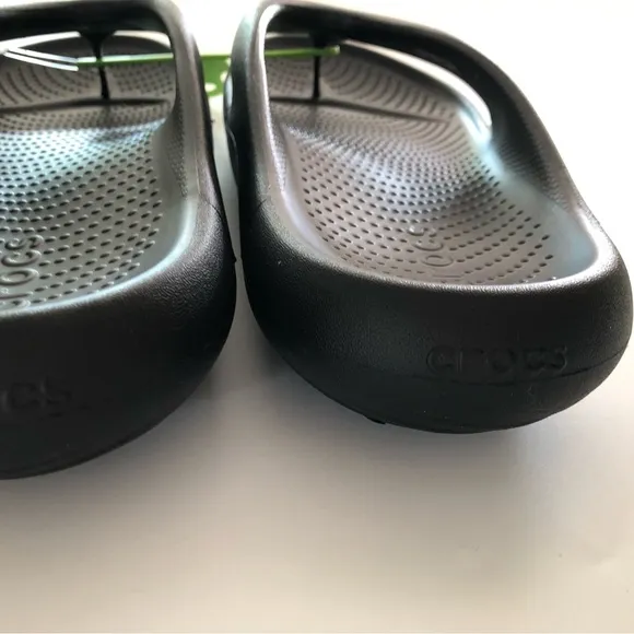 Crocs 12 mens Mellow Recovery Flip Flops Black Thong Sandals solid comfortable