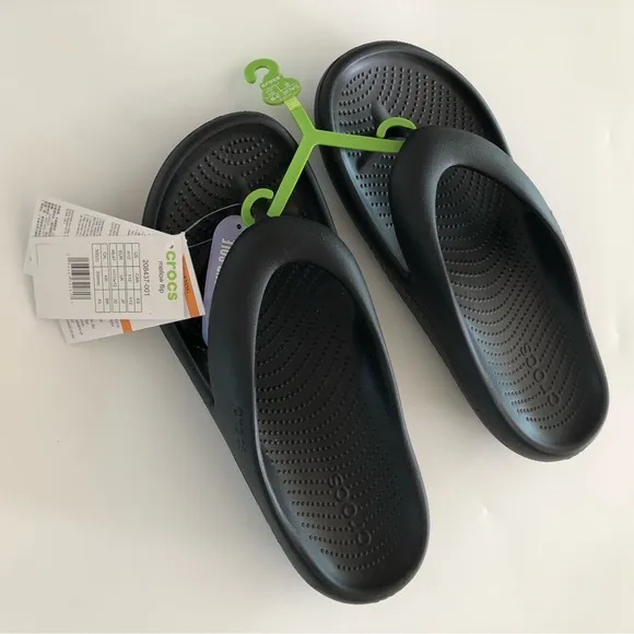 Crocs 12 mens Mellow Recovery Flip Flops Black Thong Sandals solid comfortable
