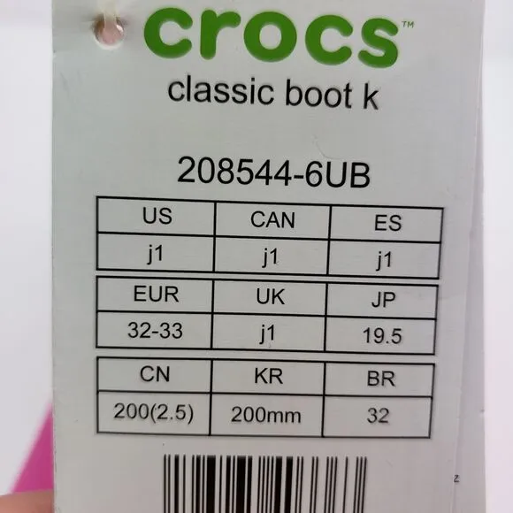 Crocs Classic Boot Girls Size 1Y Pink Pull On Comfort Boots Shoes 208544-6UB